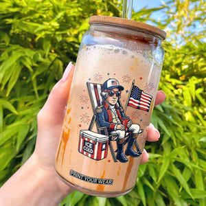 Proud American George Washington Patriotic Glass Can TS12 Black Print Your Wear