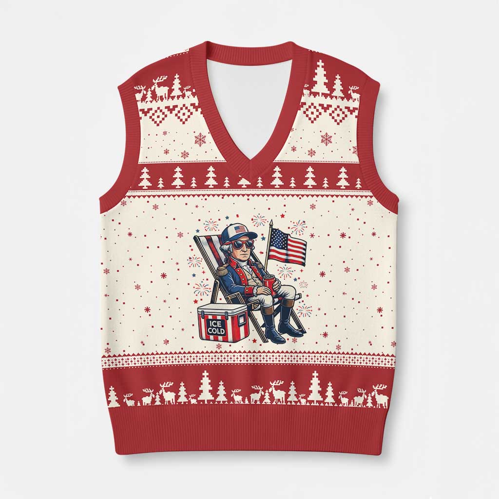 Proud American George Washington Patriotic V-Neck Knit Sweater Vest TS12 Beige Red Print Your Wear
