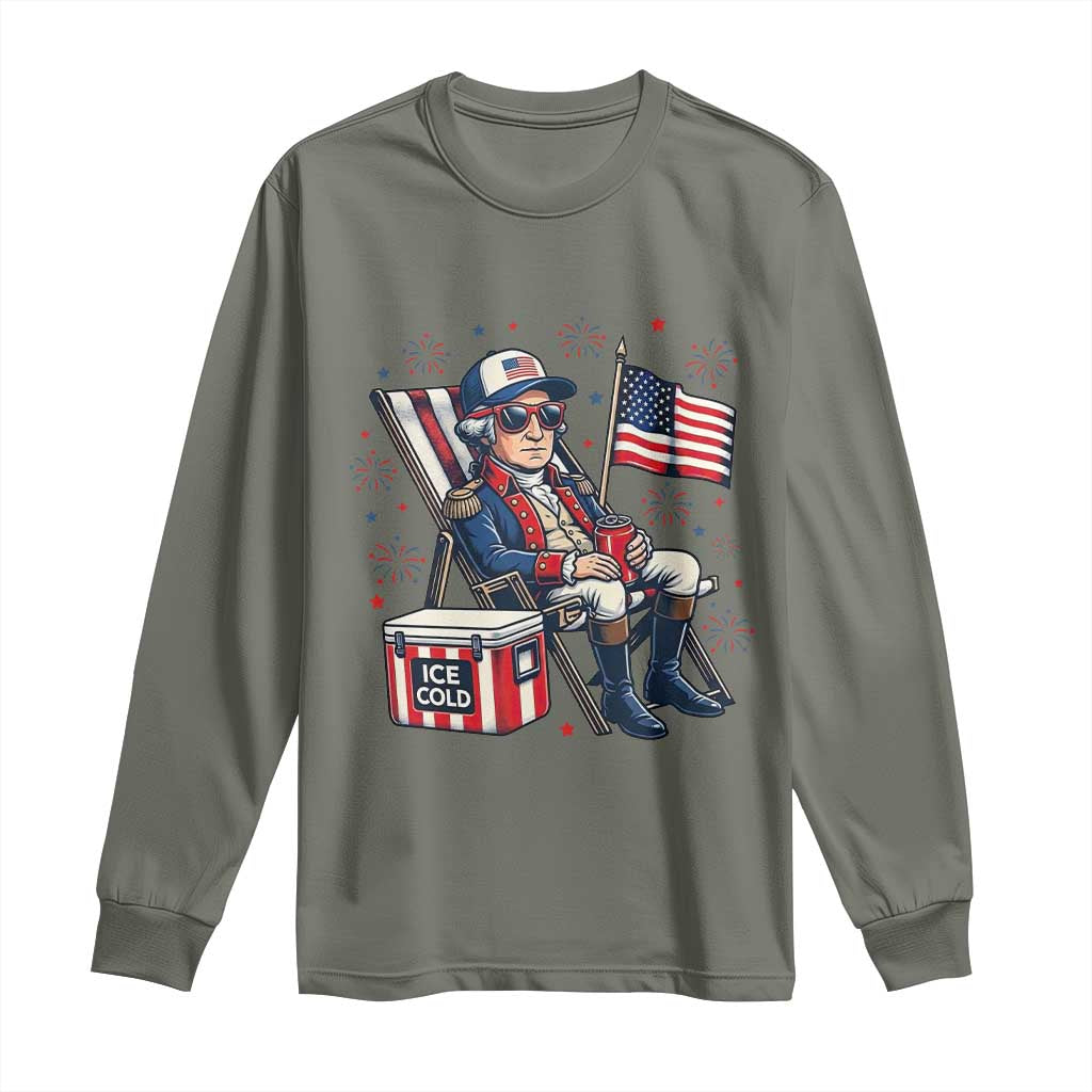 Proud American George Washington Patriotic Long Sleeve Shirt TS12 Military Green Print Your Wear