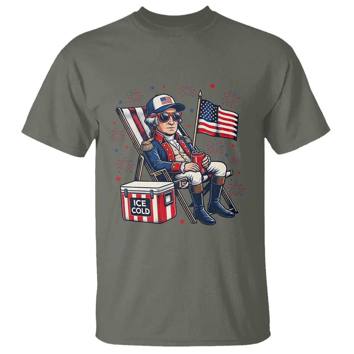 Proud American George Washington Patriotic T Shirt TS12 Military Green Print Your Wear