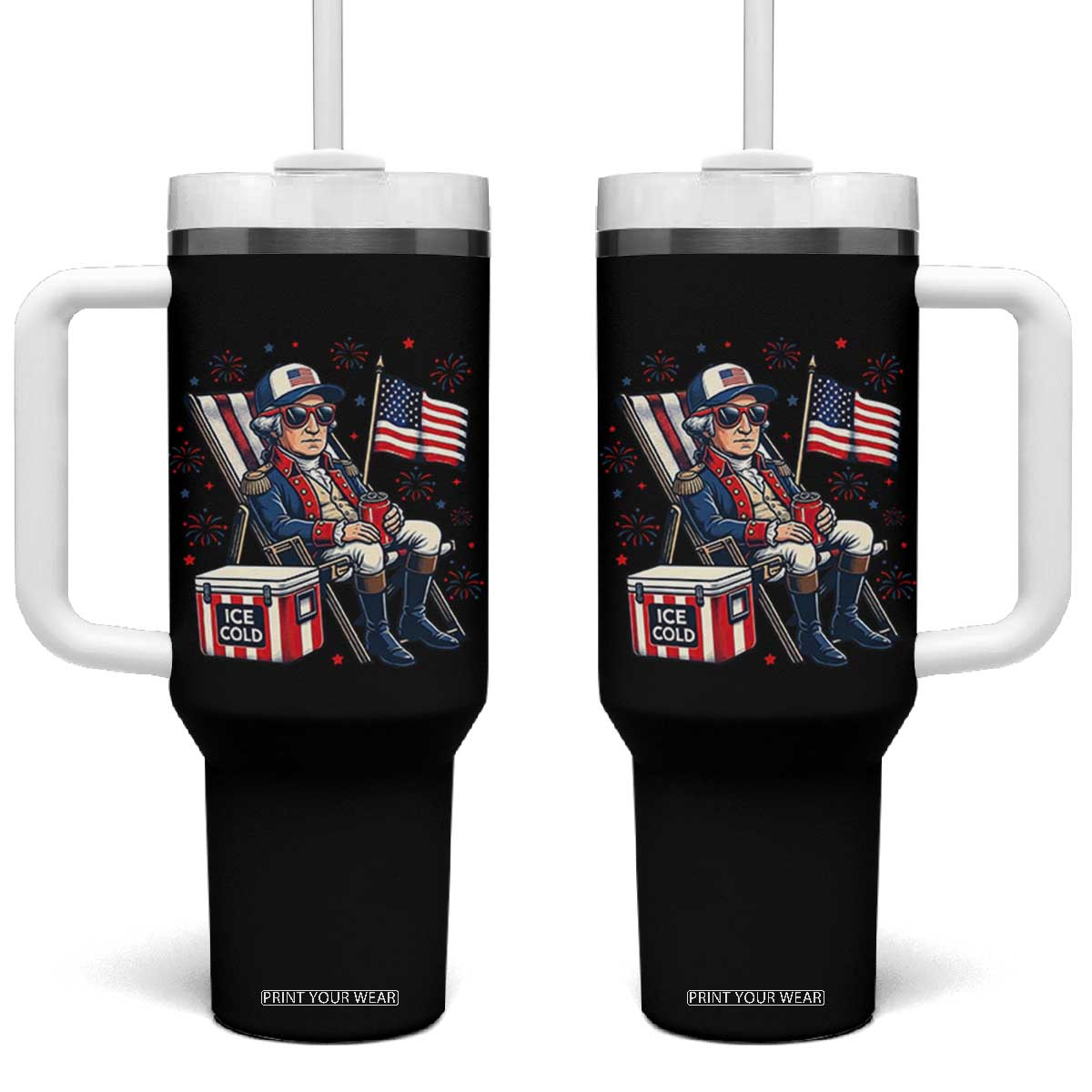Proud American George Washington Patriotic Tumbler With Handle TS12 One Size: 40 oz Black Print Your Wear