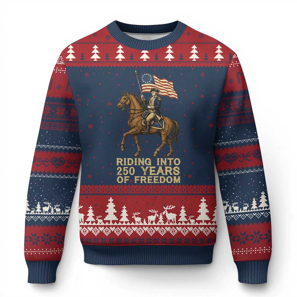 George Washington Ugly Christmas Sweater Riding Into 250 Years Of Freedom TS12 Navy Red Print Your Wear
