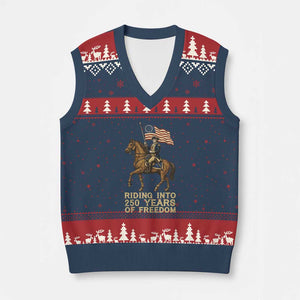 George Washington V-Neck Knit Sweater Vest Riding Into 250 Years Of Freedom TS12 Navy Red Print Your Wear