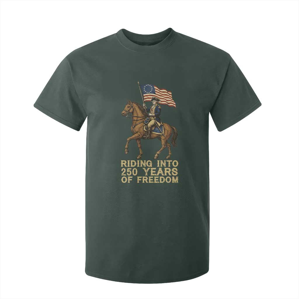 George Washington T Shirt For Kid Riding Into 250 Years Of Freedom TS12 Dark Forest Green Print Your Wear
