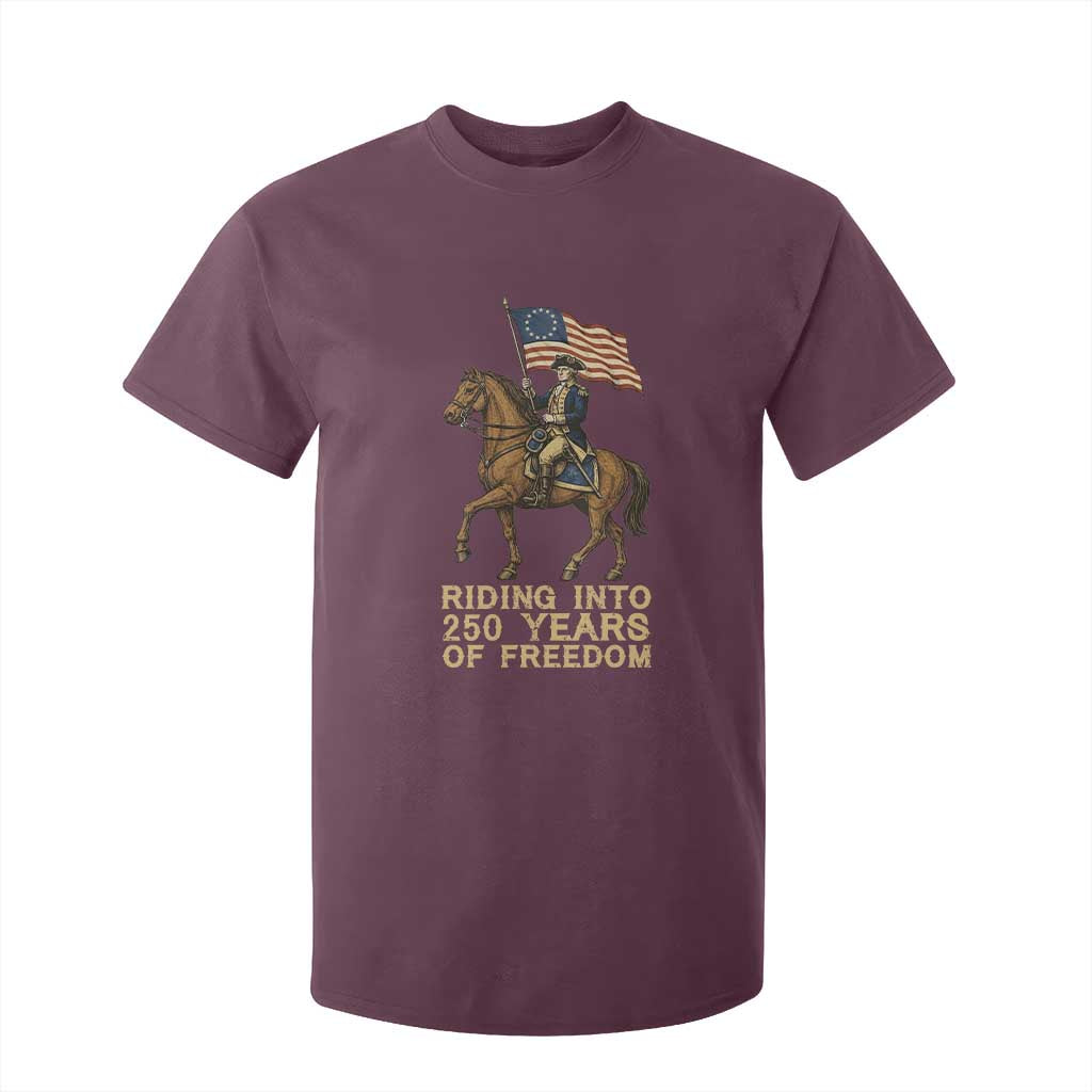 George Washington T Shirt For Kid Riding Into 250 Years Of Freedom TS12 Maroon Print Your Wear