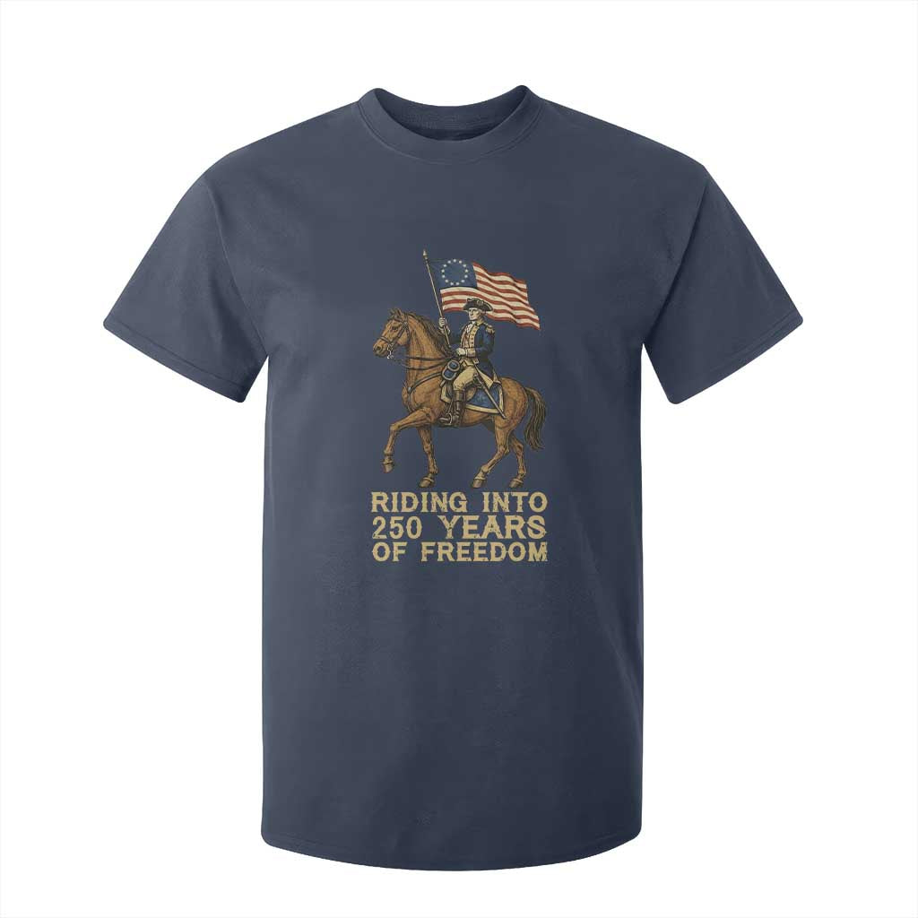 George Washington T Shirt For Kid Riding Into 250 Years Of Freedom TS12 Navy Print Your Wear