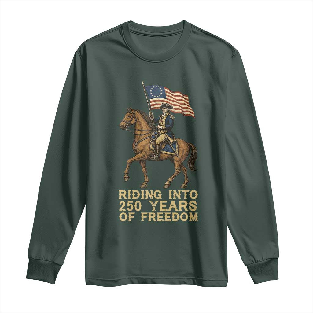 George Washington Long Sleeve Shirt Riding Into 250 Years Of Freedom TS12 Dark Forest Green Print Your Wear