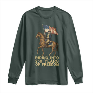 George Washington Long Sleeve Shirt Riding Into 250 Years Of Freedom TS12 Dark Forest Green Print Your Wear