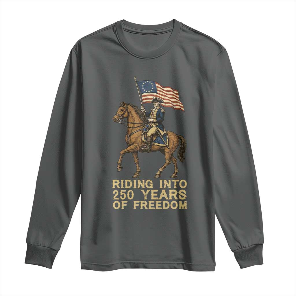 George Washington Long Sleeve Shirt Riding Into 250 Years Of Freedom TS12 Dark Heather Print Your Wear