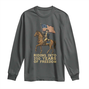 George Washington Long Sleeve Shirt Riding Into 250 Years Of Freedom TS12 Dark Heather Print Your Wear