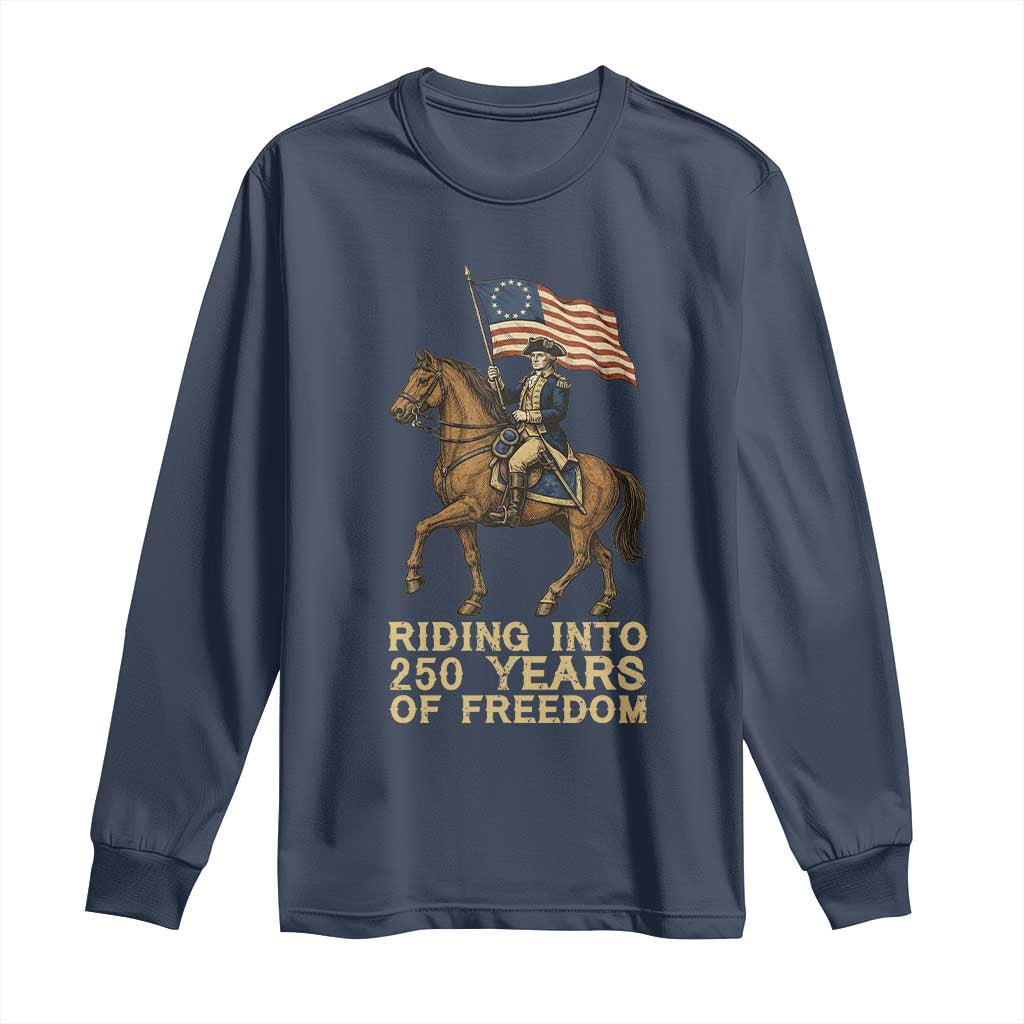 George Washington Long Sleeve Shirt Riding Into 250 Years Of Freedom TS12 Navy Print Your Wear