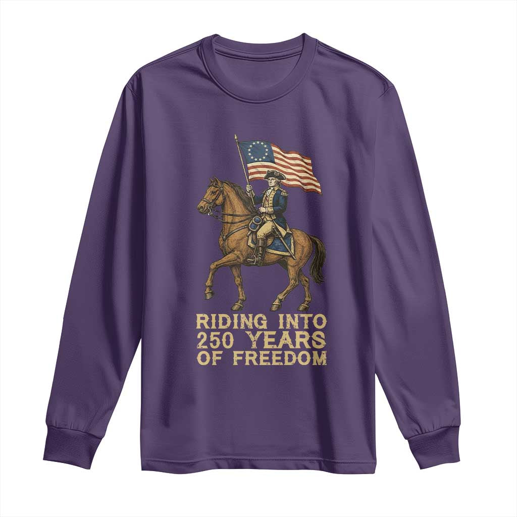 George Washington Long Sleeve Shirt Riding Into 250 Years Of Freedom TS12 Purple Print Your Wear