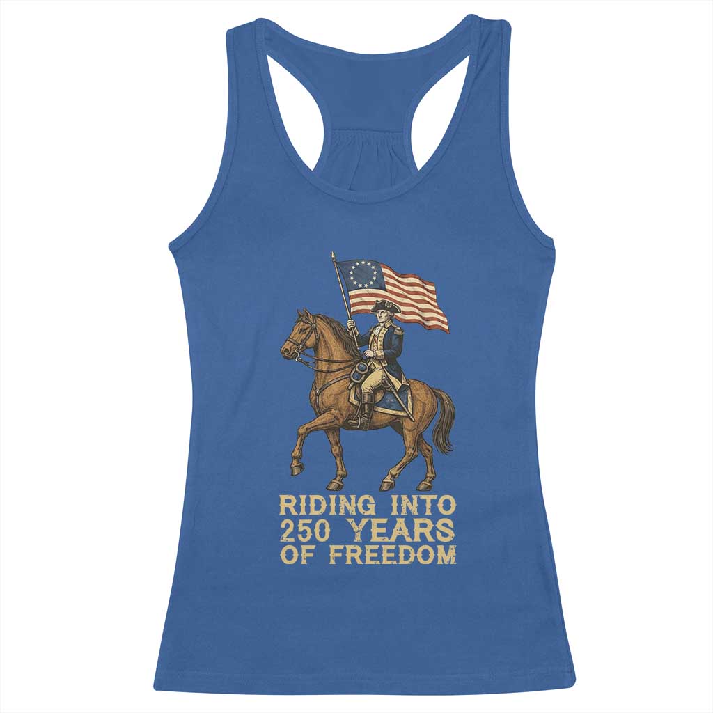 George Washington Racerback Tank Top Riding Into 250 Years Of Freedom TS12 Royal Blue Print Your Wear