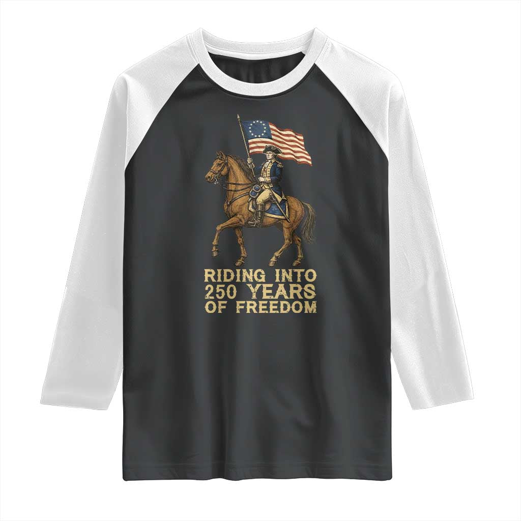 George Washington Raglan Shirt Riding Into 250 Years Of Freedom TS12 Black White Print Your Wear