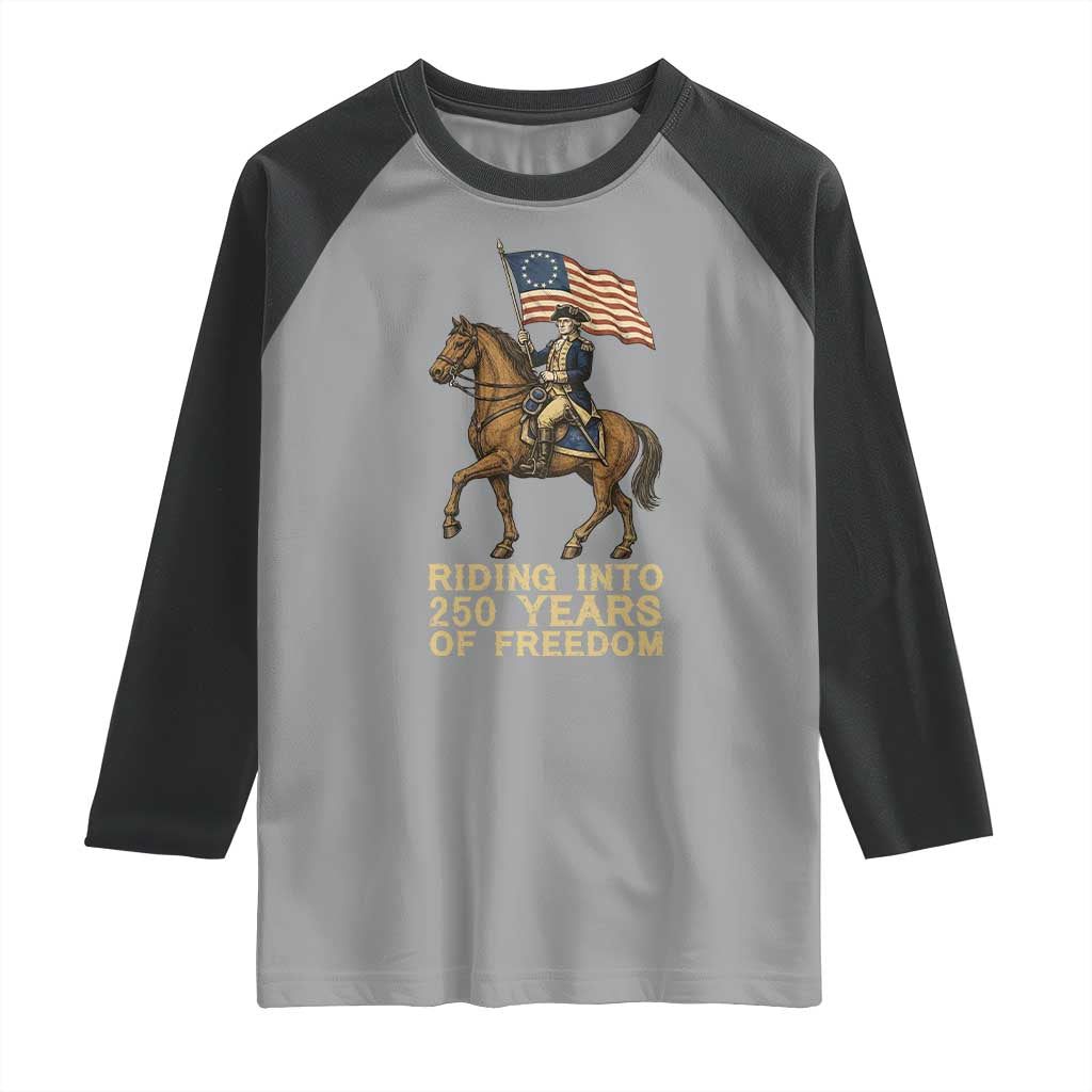 George Washington Raglan Shirt Riding Into 250 Years Of Freedom TS12 Sport Gray Black Print Your Wear