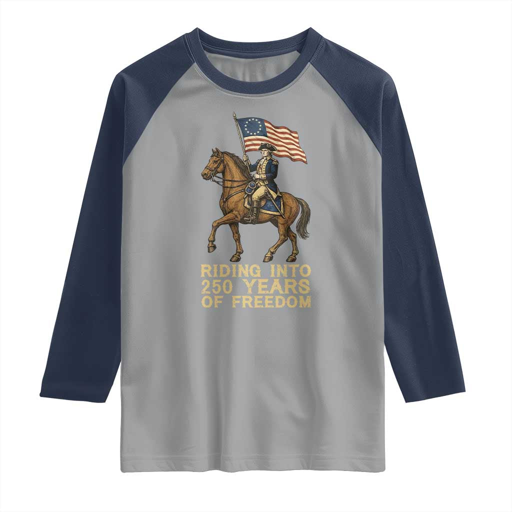 George Washington Raglan Shirt Riding Into 250 Years Of Freedom TS12 Sport Gray Navy Print Your Wear