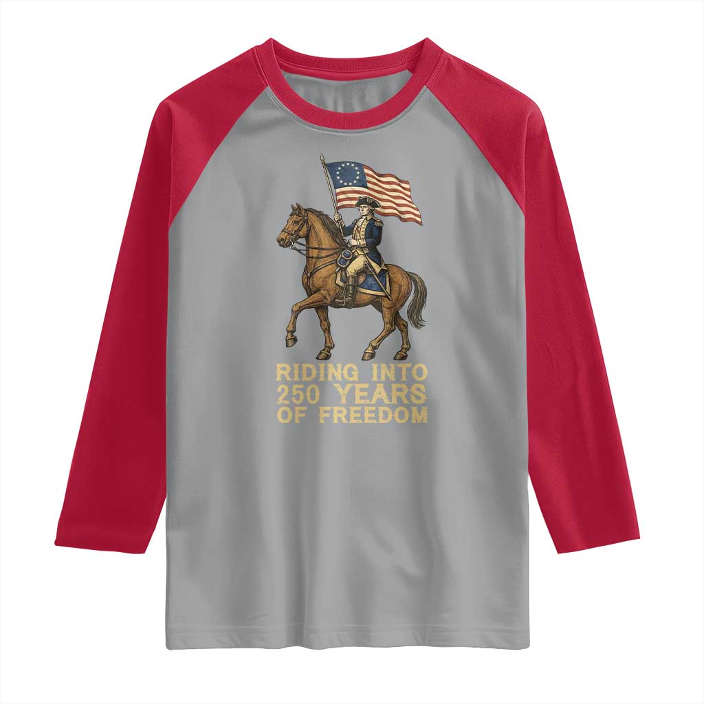 George Washington Raglan Shirt Riding Into 250 Years Of Freedom TS12 Sport Gray Red Print Your Wear