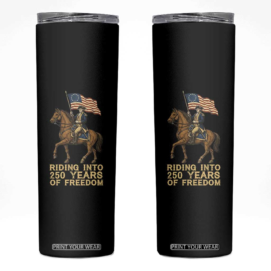George Washington Skinny Tumbler Riding Into 250 Years Of Freedom TS12 Black Print Your Wear