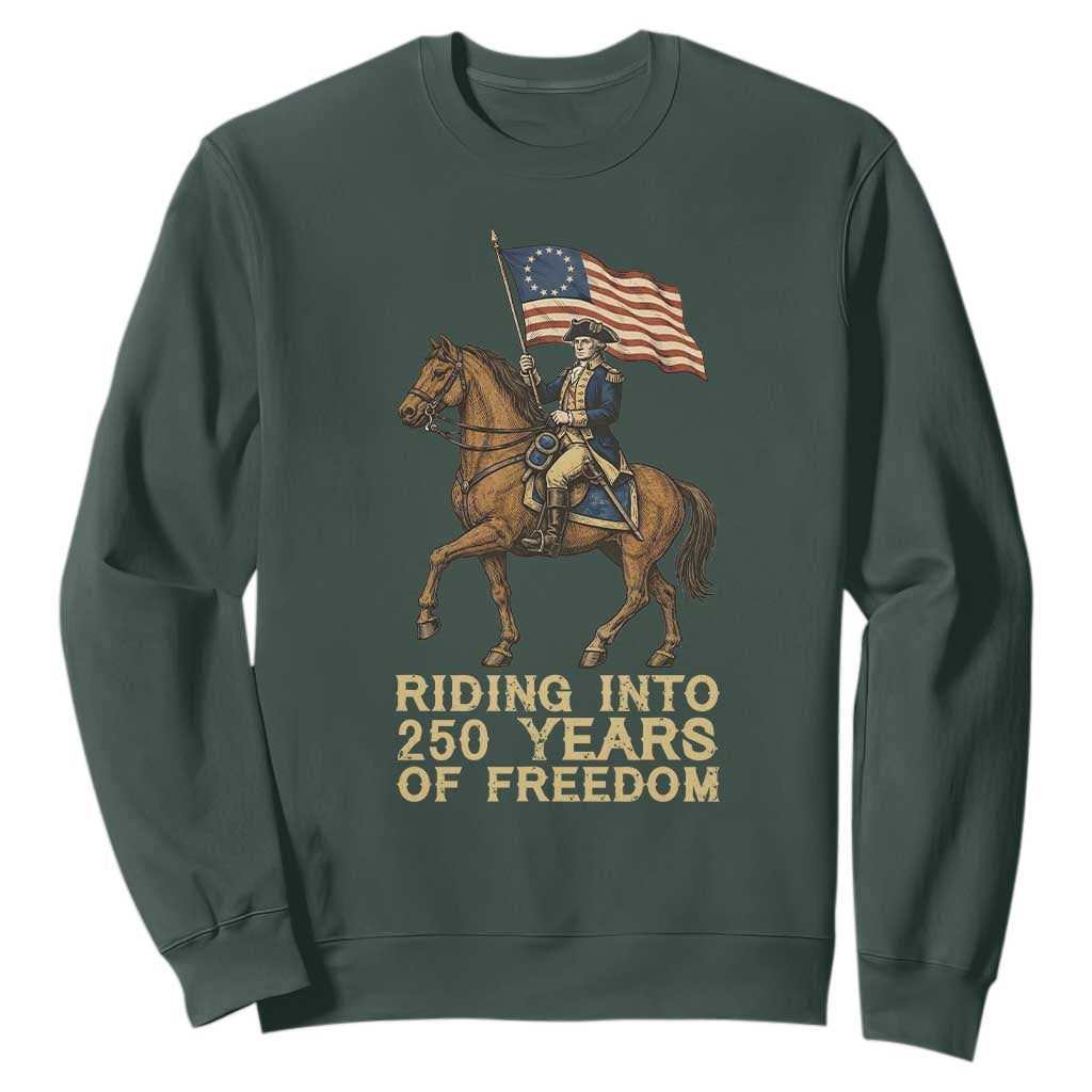 George Washington Sweatshirt Riding Into 250 Years Of Freedom TS12 Dark Forest Green Print Your Wear