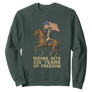 George Washington Sweatshirt Riding Into 250 Years Of Freedom TS12 Dark Forest Green Print Your Wear
