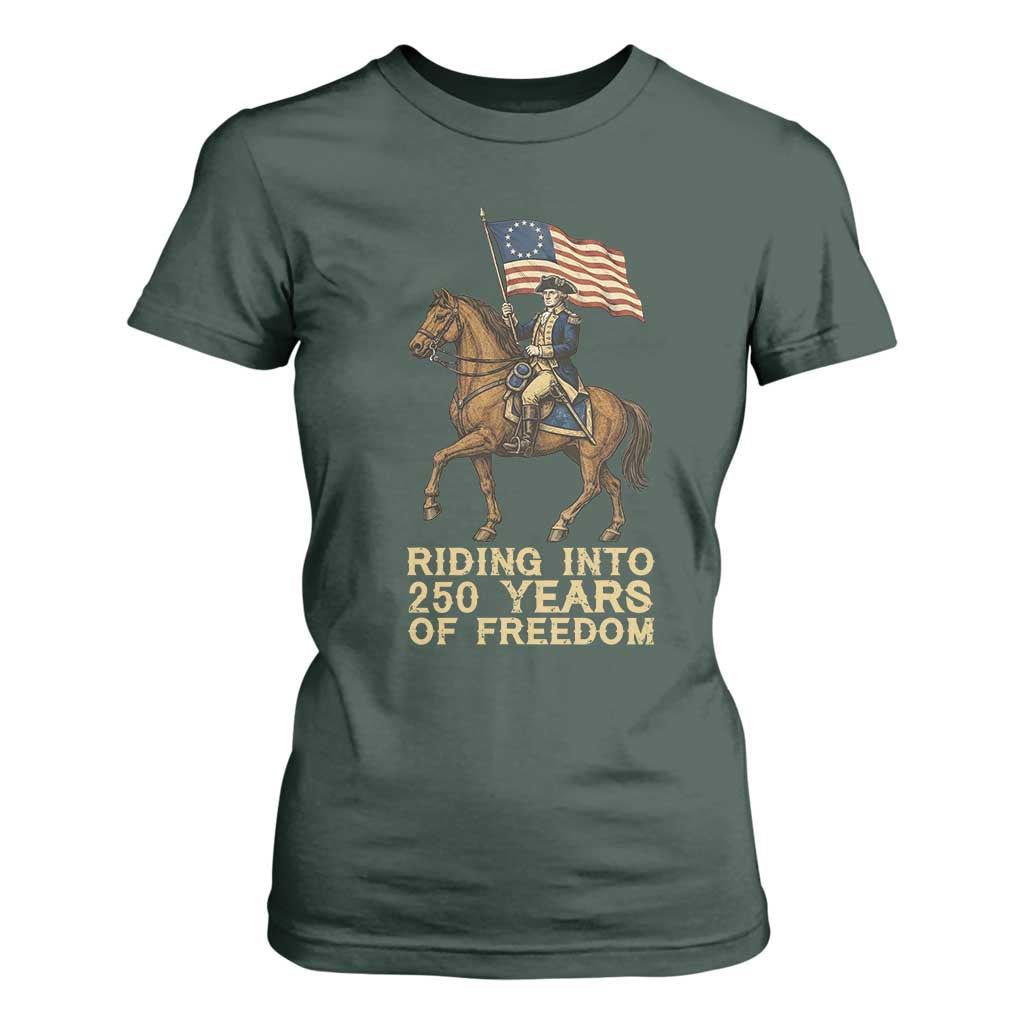 George Washington T Shirt For Women Riding Into 250 Years Of Freedom TS12 Dark Forest Green Print Your Wear
