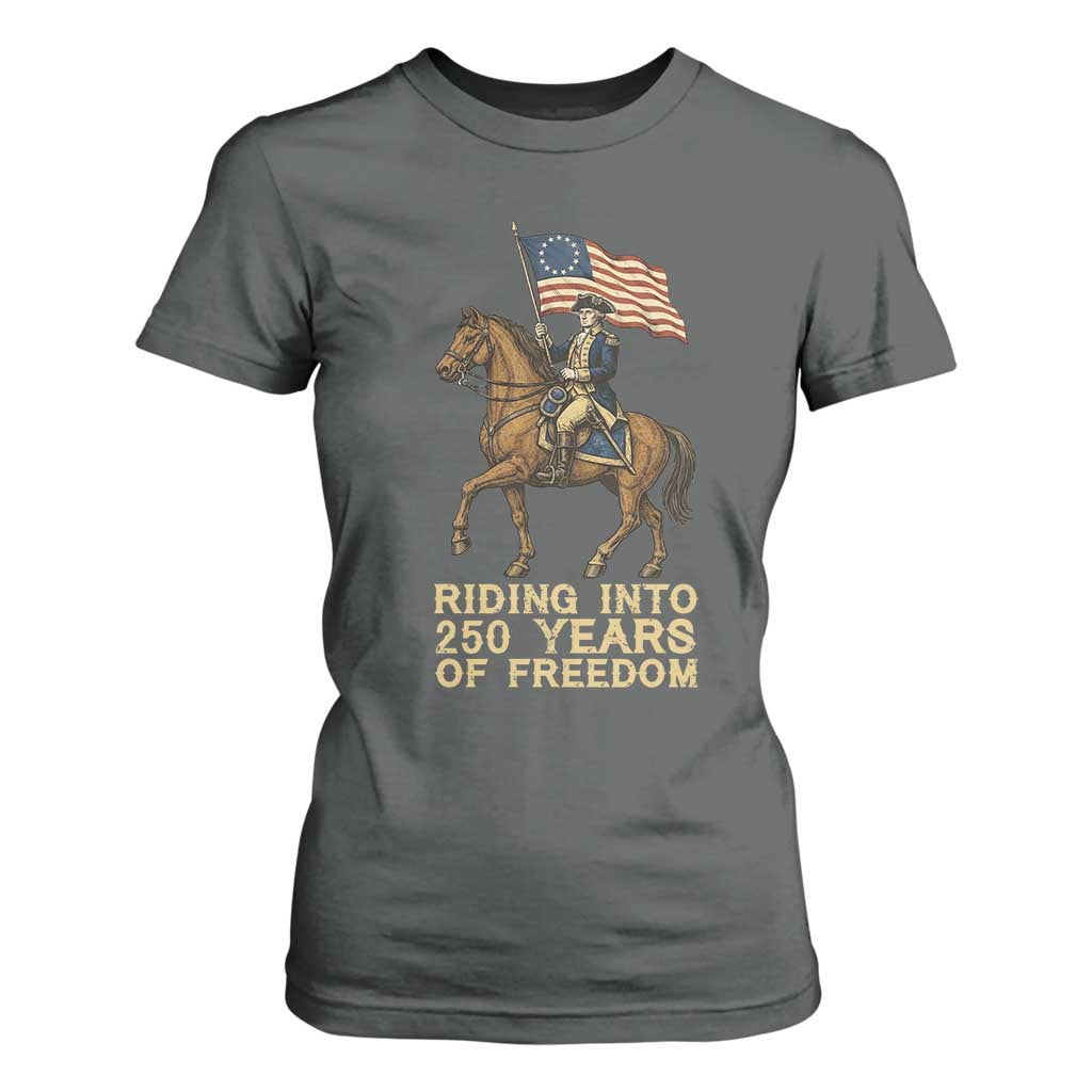 George Washington T Shirt For Women Riding Into 250 Years Of Freedom TS12 Dark Heather Print Your Wear