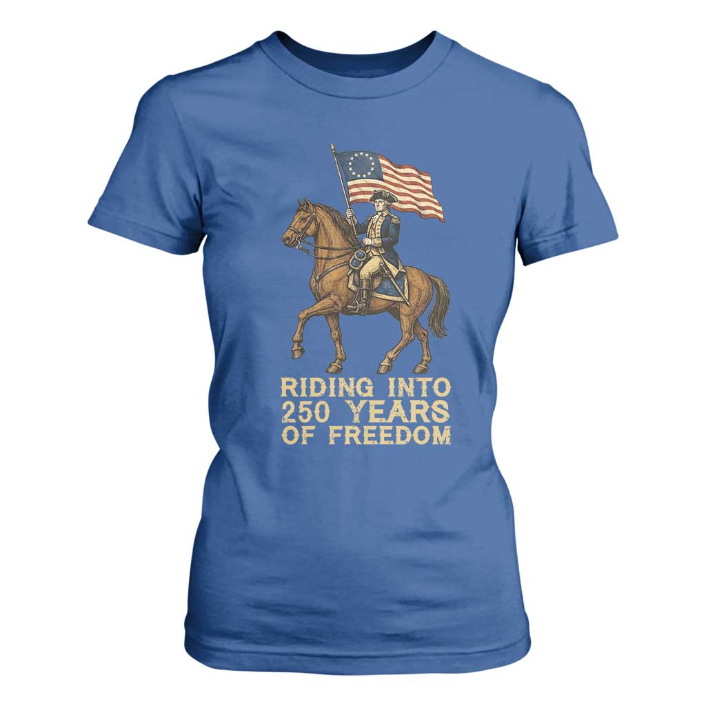 George Washington T Shirt For Women Riding Into 250 Years Of Freedom TS12 Royal Blue Print Your Wear