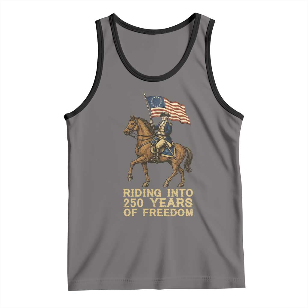 George Washington Tank Top Riding Into 250 Years Of Freedom TS12 Deep Heather Black Print Your Wear