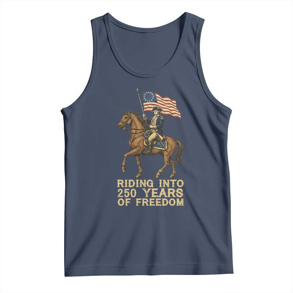 George Washington Tank Top Riding Into 250 Years Of Freedom TS12 Navy Print Your Wear