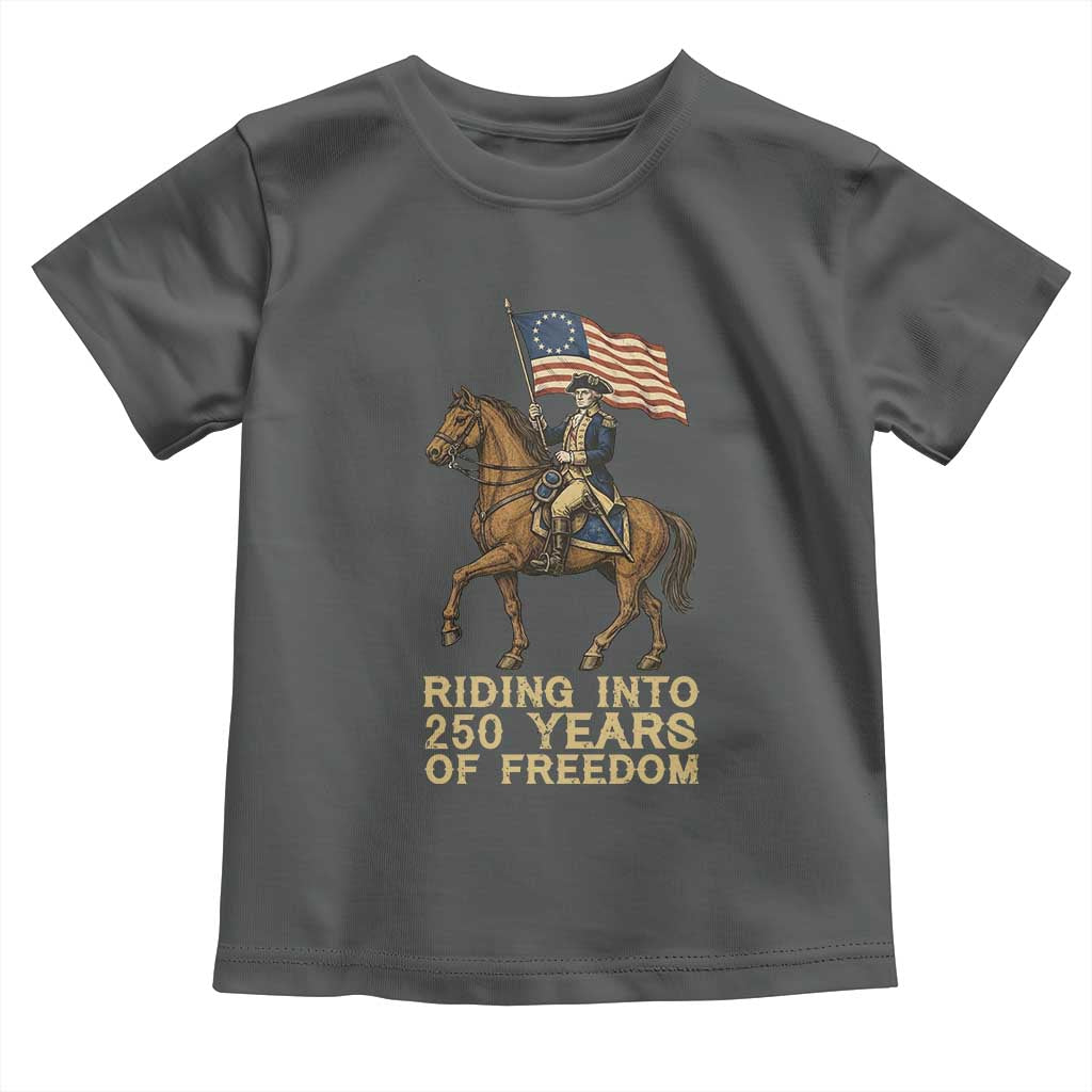 George Washington Toddler T Shirt Riding Into 250 Years Of Freedom TS12 Dark Heather Print Your Wear