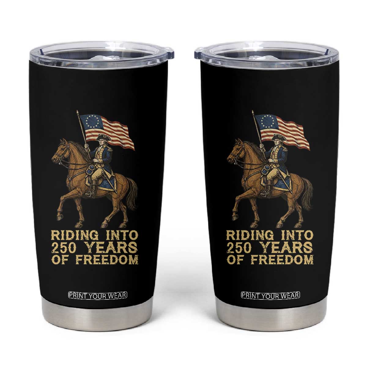 George Washington Tumbler Cup Riding Into 250 Years Of Freedom TS12 Black Print Your Wear