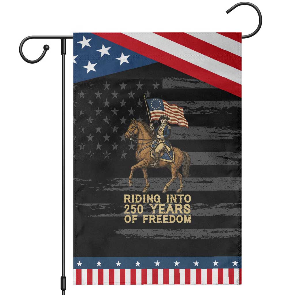 George Washington Garden Flag Riding Into 250 Years Of Freedom TS12 Distressed Black Blue Print Your Wear