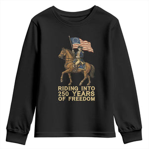George Washington Youth Sweatshirt Riding Into 250 Years Of Freedom TS12 Black Print Your Wear