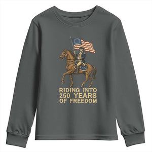 George Washington Youth Sweatshirt Riding Into 250 Years Of Freedom TS12 Dark Heather Print Your Wear