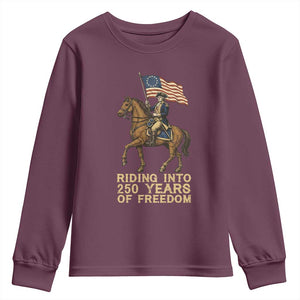 George Washington Youth Sweatshirt Riding Into 250 Years Of Freedom TS12 Maroon Print Your Wear