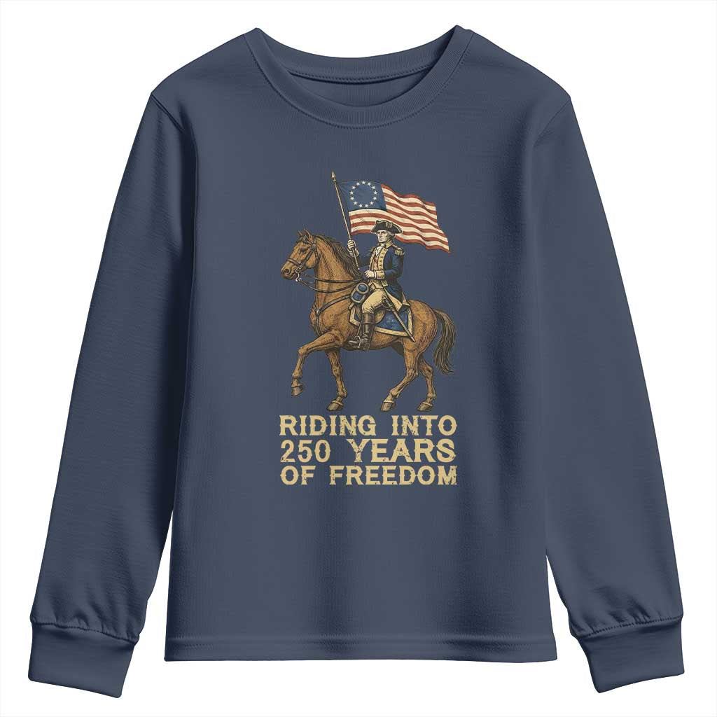 George Washington Youth Sweatshirt Riding Into 250 Years Of Freedom TS12 Navy Print Your Wear