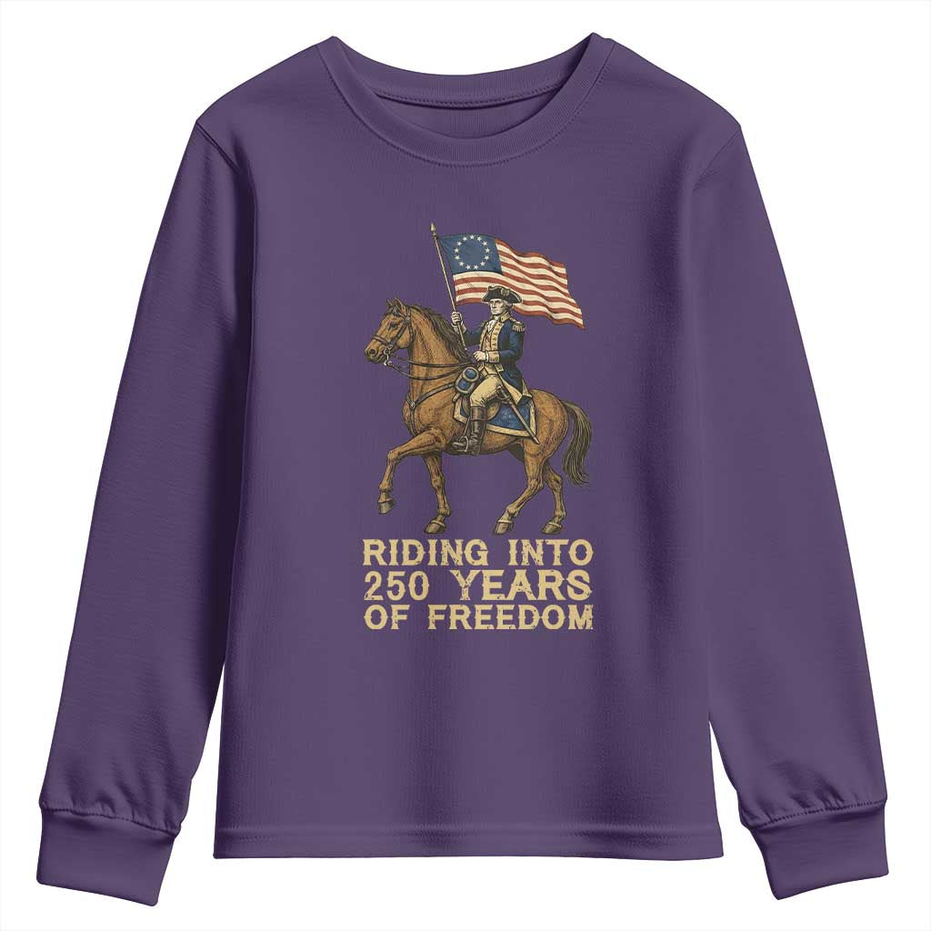 George Washington Youth Sweatshirt Riding Into 250 Years Of Freedom TS12 Purple Print Your Wear