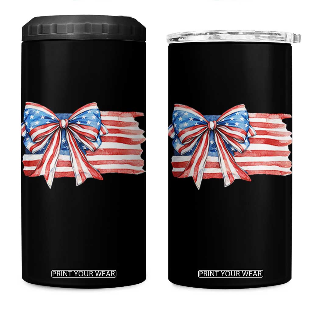 Patriotic American Flag Bow 4 in 1 Can Cooler Tumbler Gift For Women TS12 One Size: 16 oz Black Print Your Wear