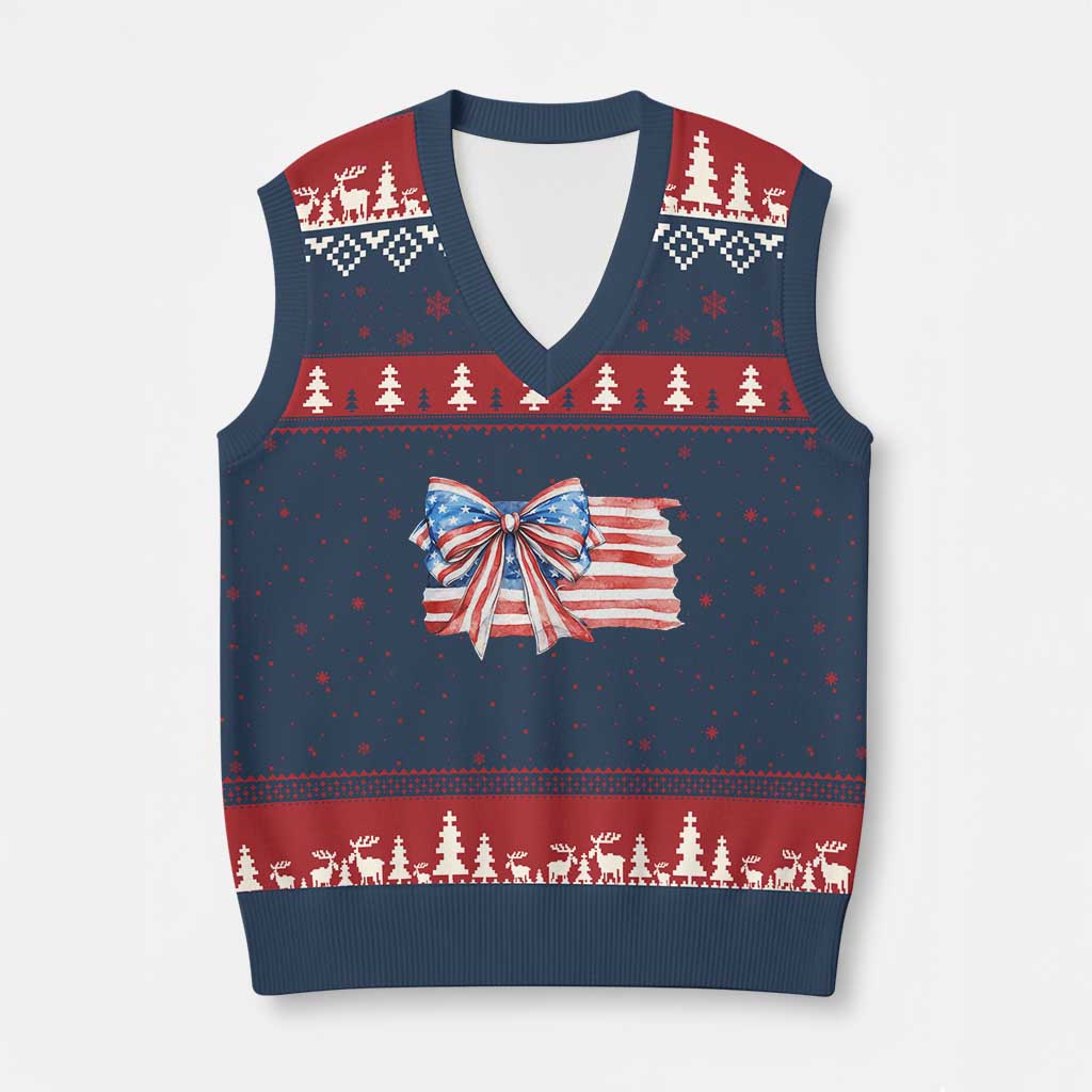 Patriotic American Flag Bow V-Neck Knit Sweater Vest Gift For Women TS12 Navy Red Print Your Wear