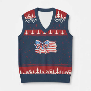 Patriotic American Flag Bow V-Neck Knit Sweater Vest Gift For Women TS12 Navy Red Print Your Wear