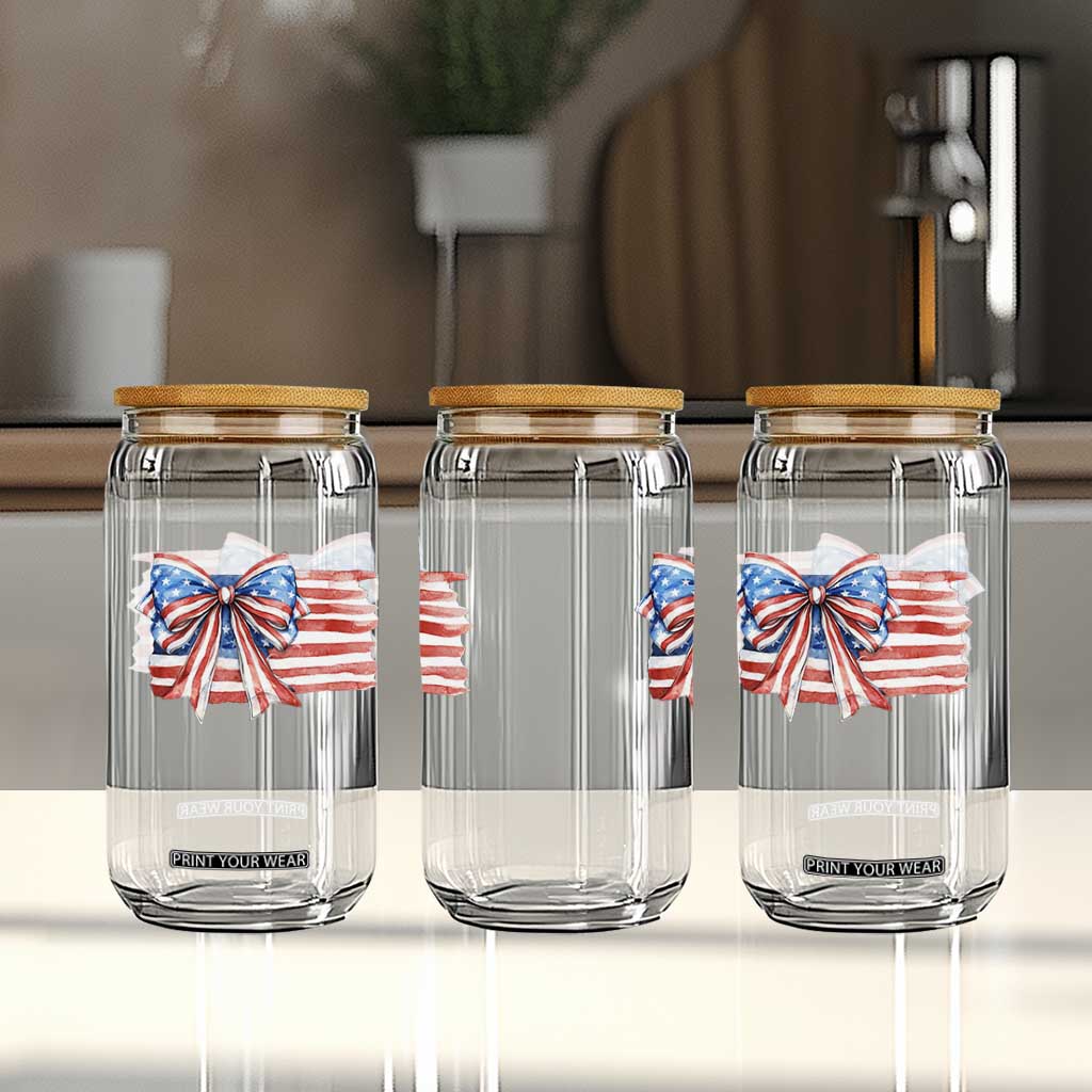 Patriotic American Flag Bow Glass Can Gift For Women TS12 Print Your Wear