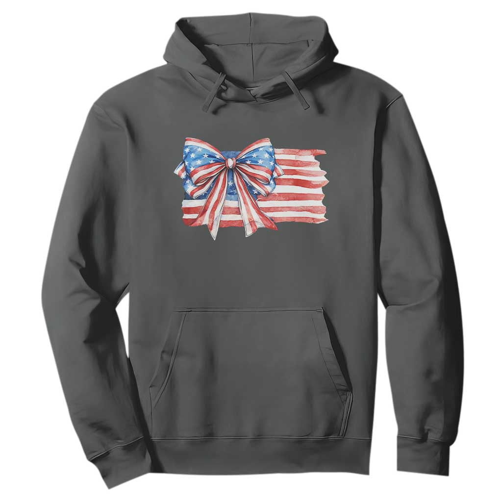 Patriotic American Flag Bow Hoodie Gift For Women TS12 Dark Heather Print Your Wear