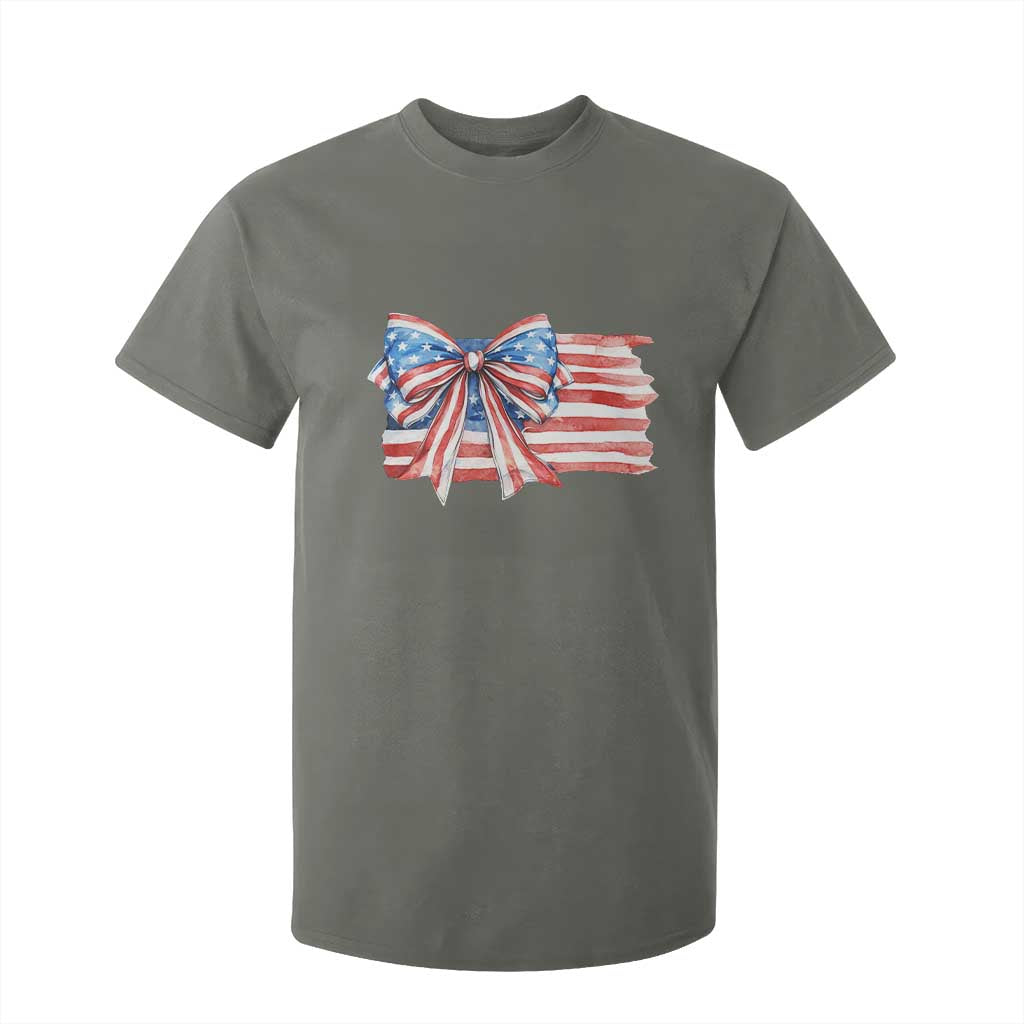 Patriotic American Flag Bow T Shirt For Kid Gift For Women TS12 Military Green Print Your Wear
