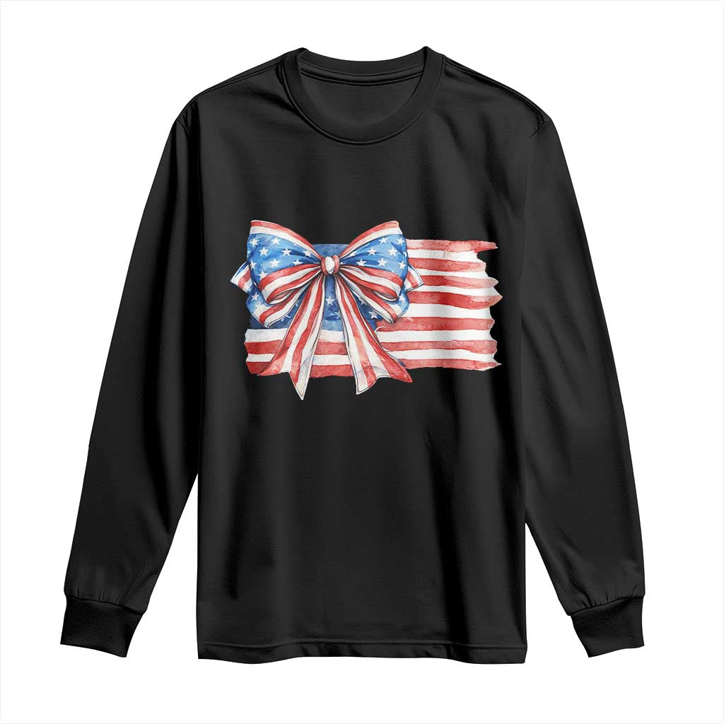 Patriotic American Flag Bow Long Sleeve Shirt Gift For Women TS12 Black Print Your Wear