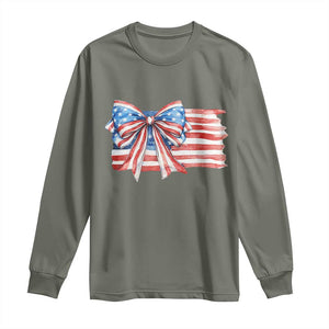 Patriotic American Flag Bow Long Sleeve Shirt Gift For Women TS12 Military Green Print Your Wear