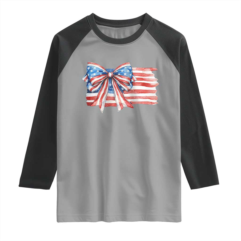 Patriotic American Flag Bow Raglan Shirt Gift For Women TS12 Sport Gray Black Print Your Wear