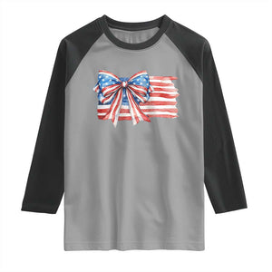 Patriotic American Flag Bow Raglan Shirt Gift For Women TS12 Sport Gray Black Print Your Wear