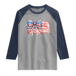 Patriotic American Flag Bow Raglan Shirt Gift For Women TS12 Sport Gray Navy Print Your Wear