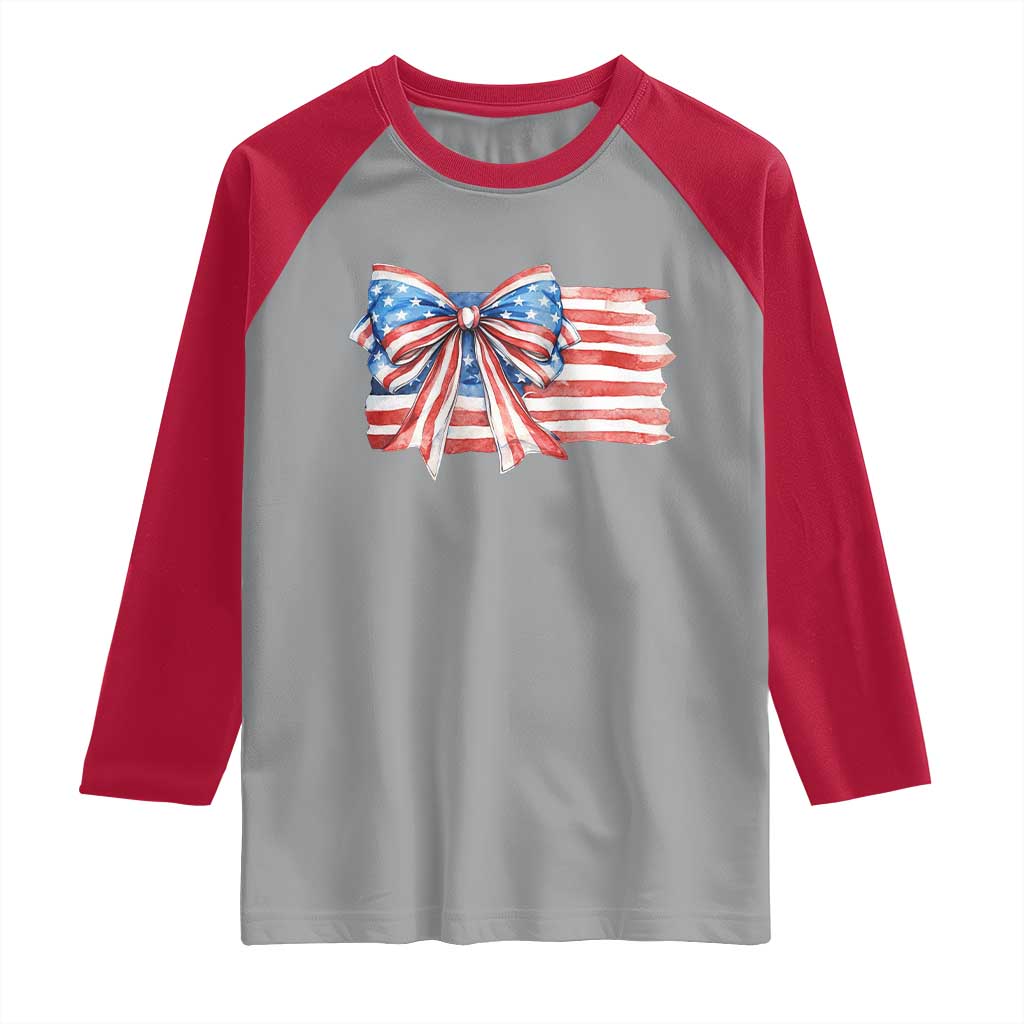 Patriotic American Flag Bow Raglan Shirt Gift For Women TS12 Sport Gray Red Print Your Wear