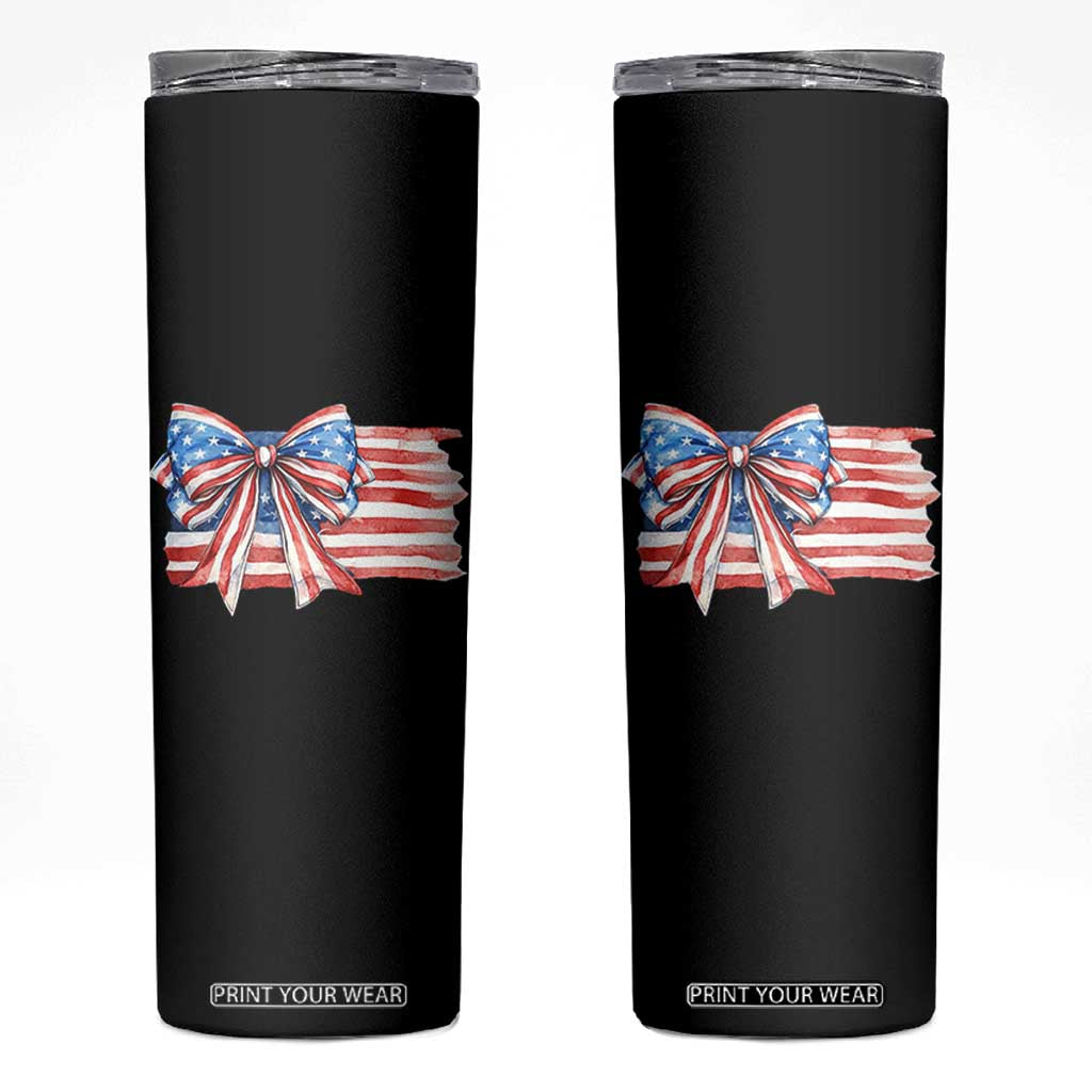 Patriotic American Flag Bow Skinny Tumbler Gift For Women TS12 Black Print Your Wear